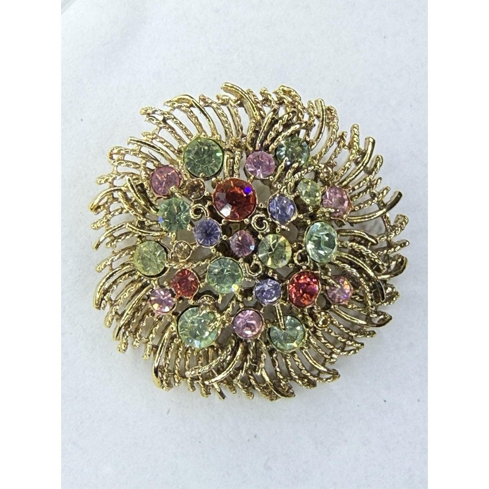 R.J. Graziano Multicolored Rhinestone Brooch Signed